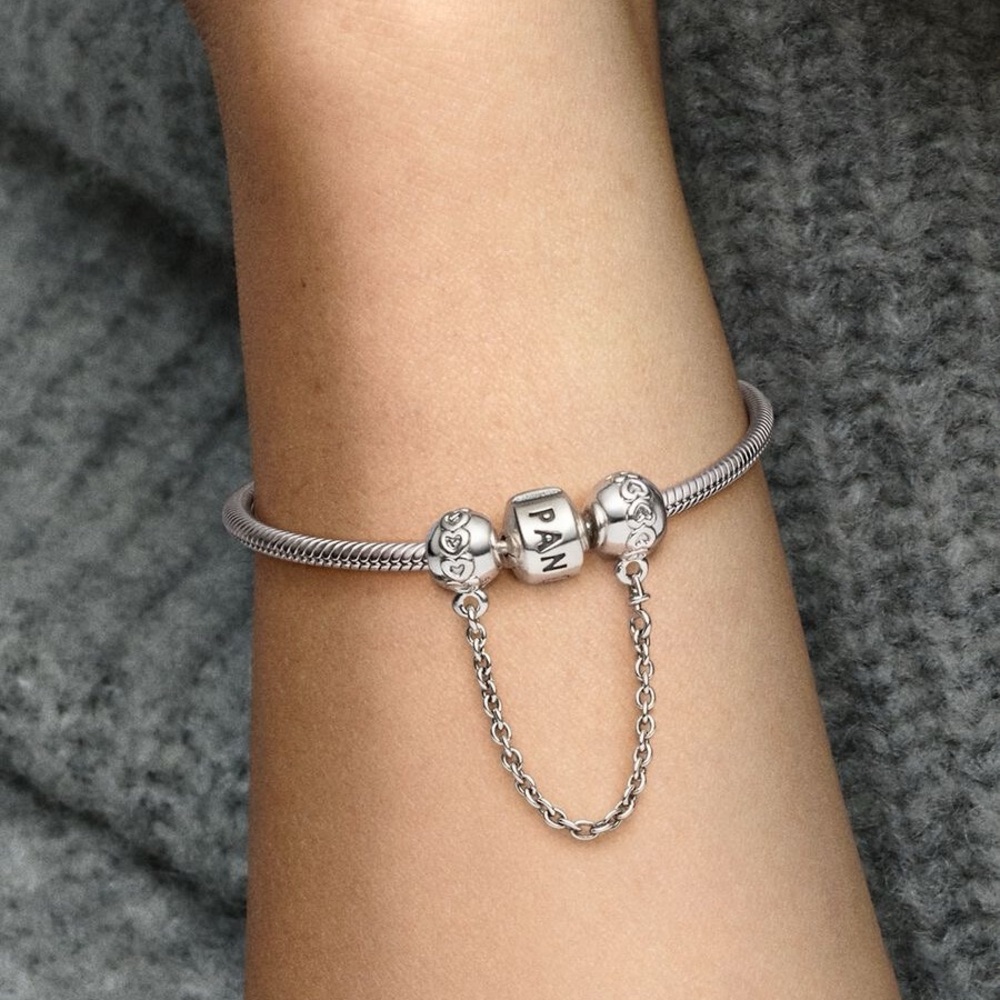 EUC Pandora 791088-05 Sterling Silver Love Connection Safety Chain